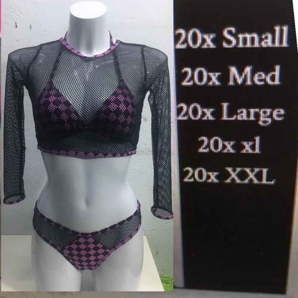 

3 piece purple checkerboard bikini set 100 pcs