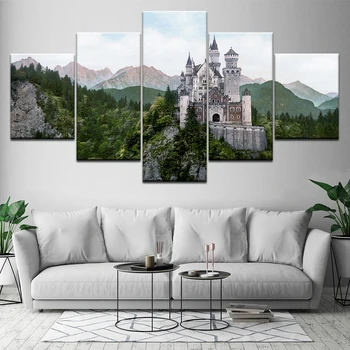 

HD Printed Pictures Modular Wall Art 5 Pieces New Swan Stone Castle Building Painting Home Decor Canvas Mountain Scenery Poster