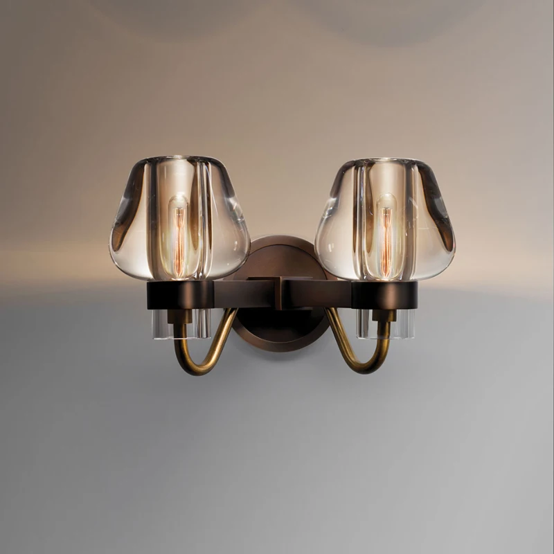 Медный пост-современный настенный светильник Jianmei скандинавский дизайнерский медный светильник для гостиной, кабинета, спальни, виллы, модель комнаты, настенный светильник - Цвет абажура: 2 heads