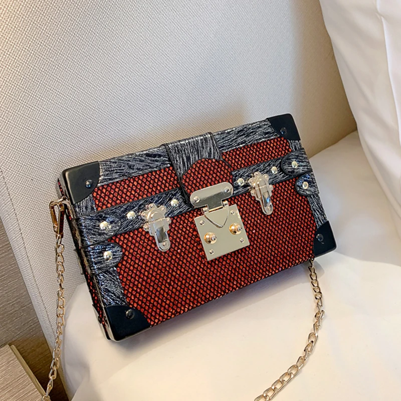 

2019 Box Rivet Luxury High Quality Lock Retro Design Mini Flap Women Handbag PU Leather Shoulder Messenger Box Crossbody Bag