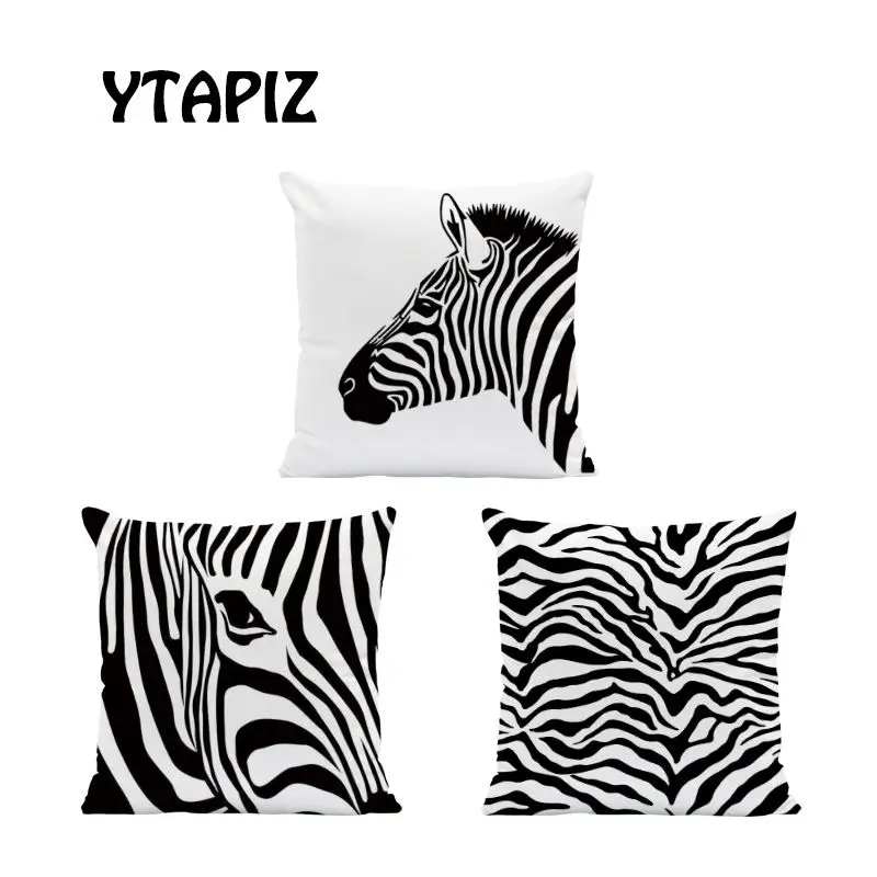 

Personalized Zebra Pillow Case Zebra Pattern Geometric White Black Line Decoration Bedroom Sofa Cushion Cover 45 * 45 Velvet