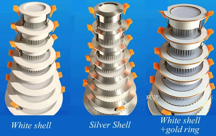 Серебряный корпус светодиодный встраиваемый потолочный светильник Светодиодные светильники 5 Вт 7 Вт 9 Вт 12 Вт 15 Вт 18 Вт 24 Вт 30 Вт AC90-260V 120 Угол CE UL