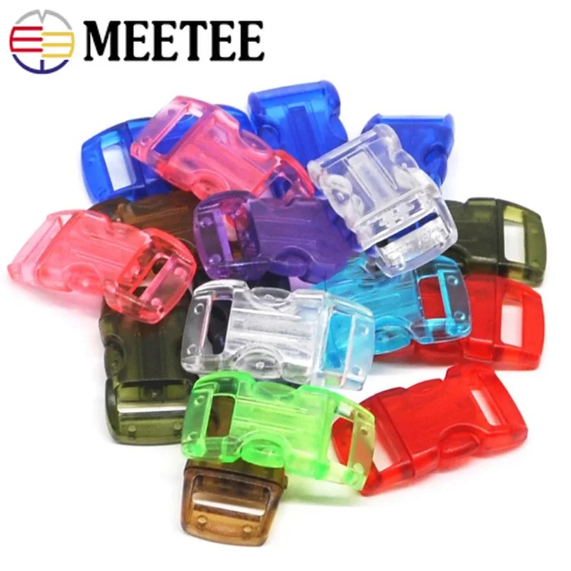 

Meetee 30/50pcs 10mm Plastic Transparent Color Release Buckle DIY Adjust Clasp Bag Clothes Parts Strap Webbing Paracord Bracelet