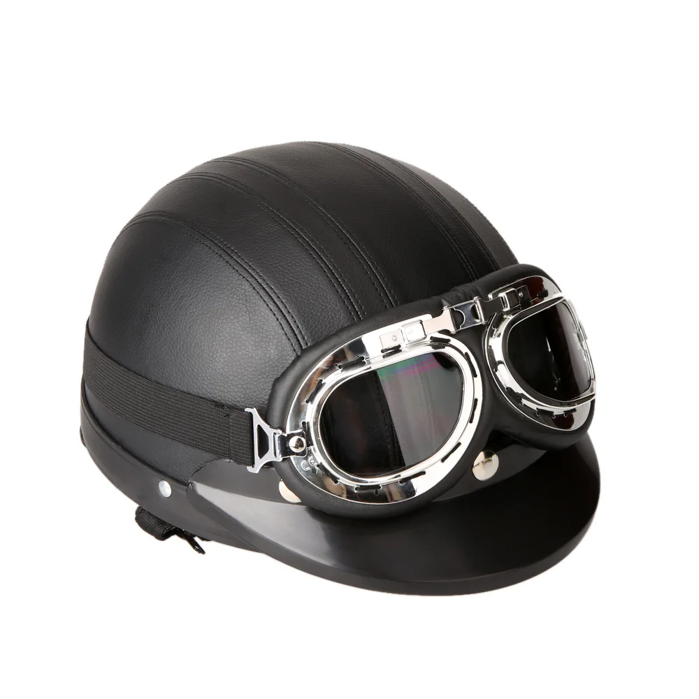 ПУ кожа мотоциклетные шлемы велосипедные шлемы для велосипеда с открытой половиной лица с козырьком очки для мужчин и женщин профессиональный Мото шлем