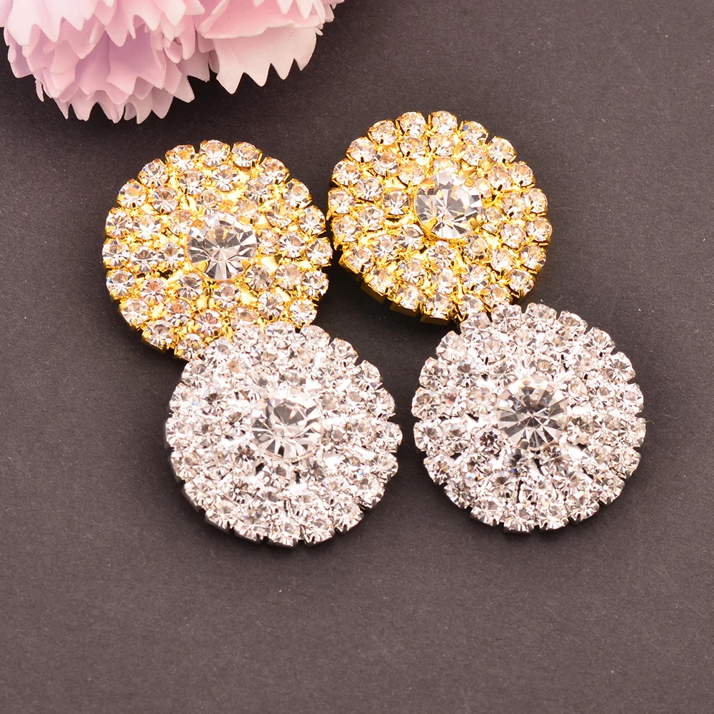 

Rhinestone Embellishment Button Used On Wedding 24mm 20pcs/lot Gold Color Loop Back