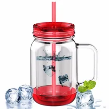 Avoin colorlife 500 ml wasserflaschen doppelwandige kunststoff einmachglas mit stroh sommer kaltes getränk lemon saft wasser camping büro