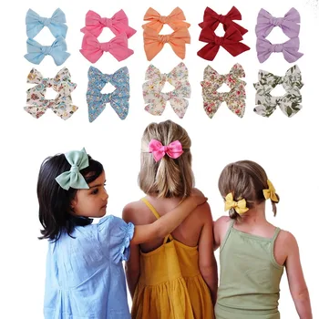 

2019 Newborn Baby Boys Girls Floral Printed Bows Fashion Bowknot Kids Hairbands Clips 14 Colors to Choose