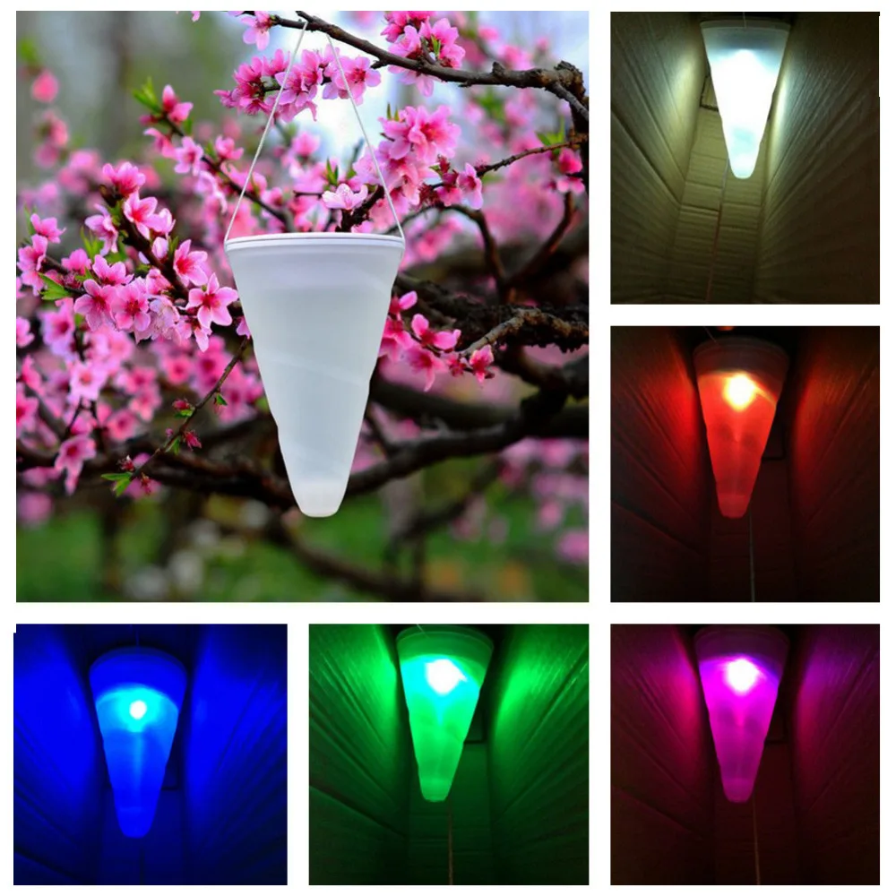 NEW Cone Shaped Hanging Solar Powered LED Lamp Color Changing Light