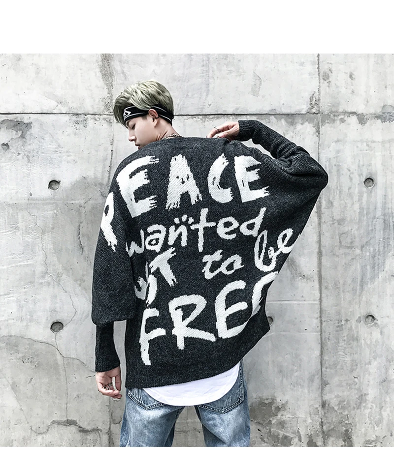 Letter Men Hip Hop Sweater Streetwear Print   (12)