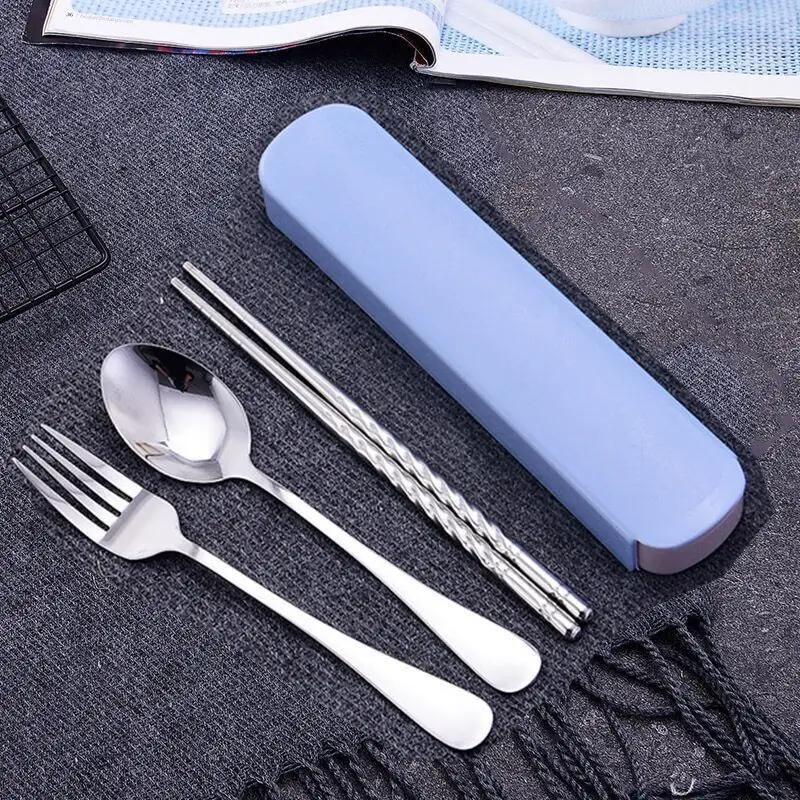 

Student Portable Stainless Steel Tableware Chopsticks Spoon Fork with Box 3PCS/set Outdoor Camping Hiking Travel Tableware