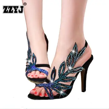 New Brand Czech Color Diamond High-heeled Sandals Natural Suede Sheepskin Sexy Fashion Pumps Women Shoes Summer Wedding Banquet
