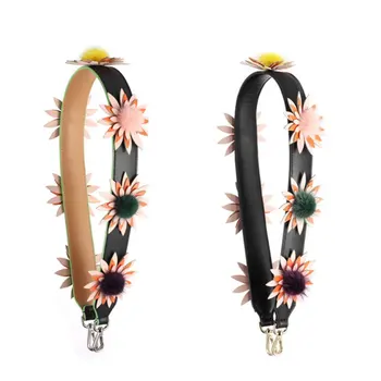 

Brand Big flower shoulder strap Bag accessories wide straps Mink hair straps leather bag belt accessories striped bags parts