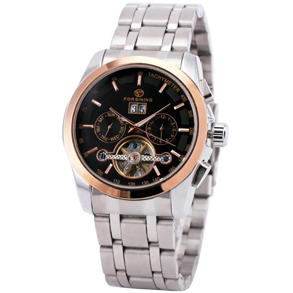 Men Unisex Luxury Vogue Skeleton Automatic Mechanical Watch Stainless Steel Strap Multifunction Sub dial Tourbillon Box