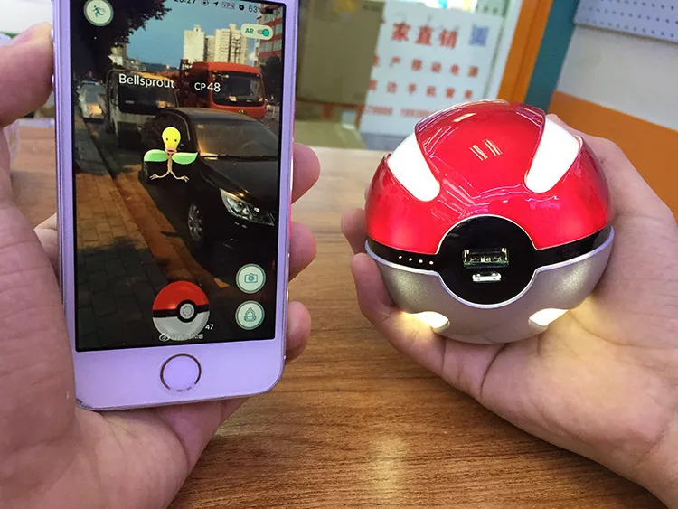 

Newest hot Quick phone Charge Pokemon Go Red Ball Power Bank 10000mA Charger With LED Light Mobile game Cosplay Pokemon
