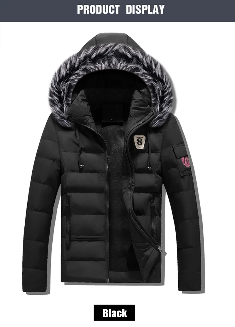 Модная зимняя мужская куртка с меховым воротником, Классическая верхняя одежда, толстые теплые парки, мужские бархатные простые пальто с капюшоном, повседневные пуховики