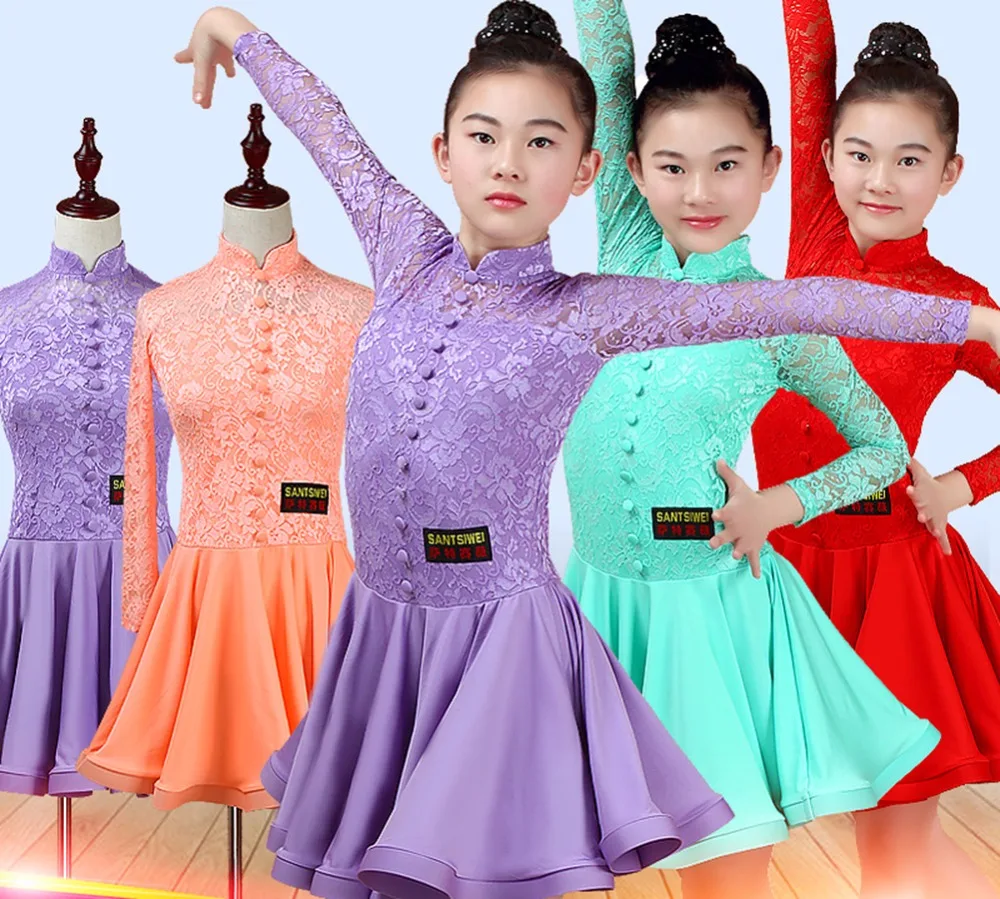 

Height Quality Girl Latin Dance Dresses 4 Color Fitness Stage Garments Children Exhibition Costume Student Rehearsal Skirts 2032