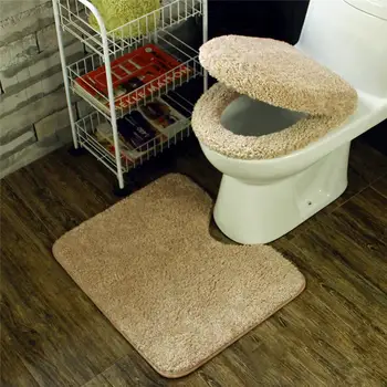 

EHOMEBUY Toilet Seat 2pcs Mat Set Solid Color Warmer Mat Toilet Seat Cover Two-tone Velvet Toilet Seat Kit For Bathroom