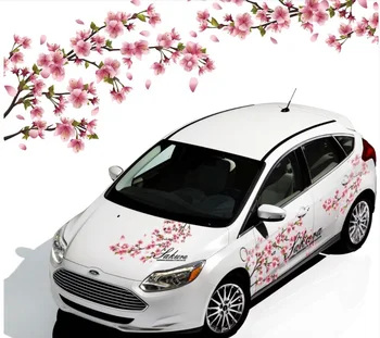 

LEFT SIDE Personality Cherry Blossom Digital Inkjet Color Printing Car Body Modification Stickers Scratch Occlusion Stickers