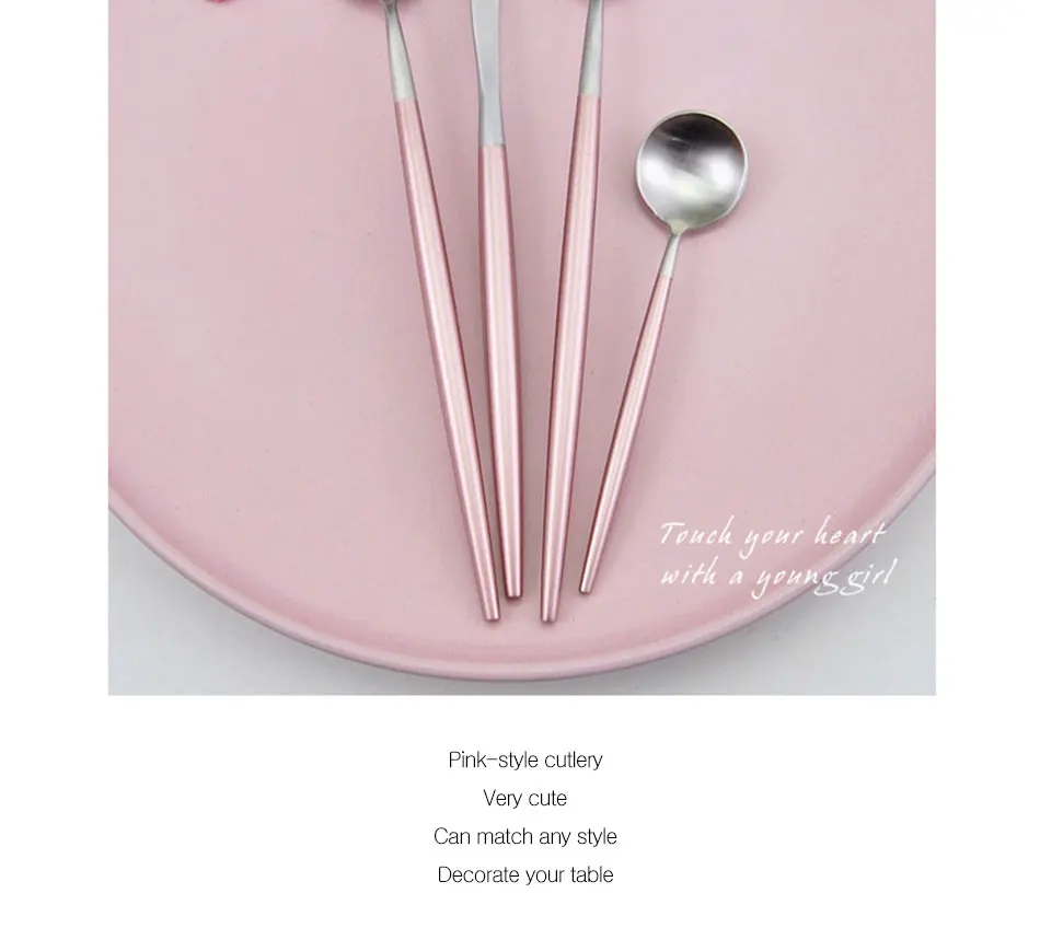 Chic Rose Gold Silver Dinnerware Set Stainless Steel Plating Knife Fork Tableware Cutlery Elegant European Western Food Set (7)