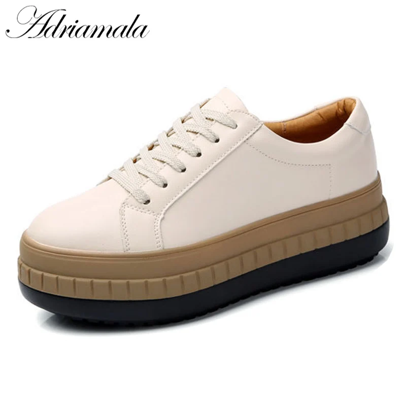 Adriamala Leather Women Casual Muffin Shoes 2017 Spring New Thick Soled ...