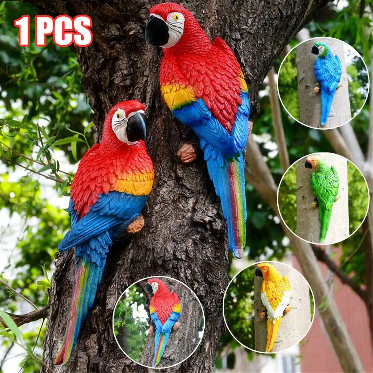 

Lifelike Bird Ornament Figurine Parrot Model Tree Hanging Wall Decoration Craft Statue Sculpture Garden Lawn Outdoor Yard Decor