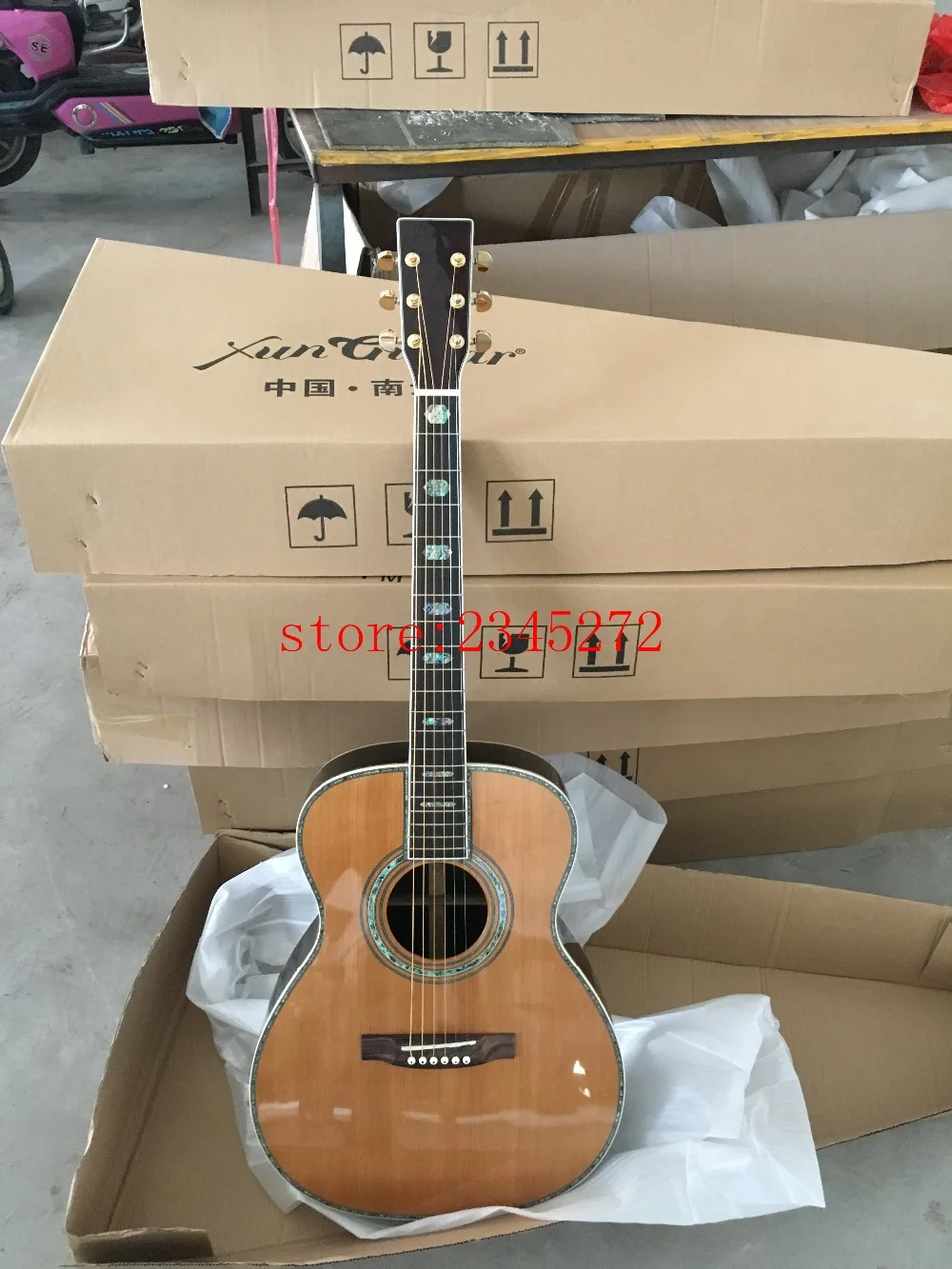 

OEM custom handmade acoustic guitar +39 inch + solid red pine top + ebony fingerboard + real abalone shell binding