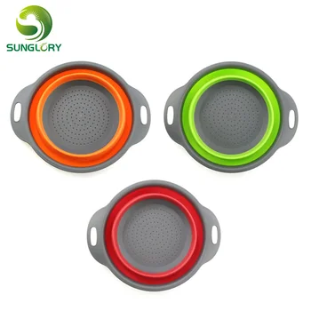 

Foldable Silicone Colander Fruit Vegetable Washing Basket Strainer Collapsible Drainer With Handle Fruit Wash BasketKitchen Tool