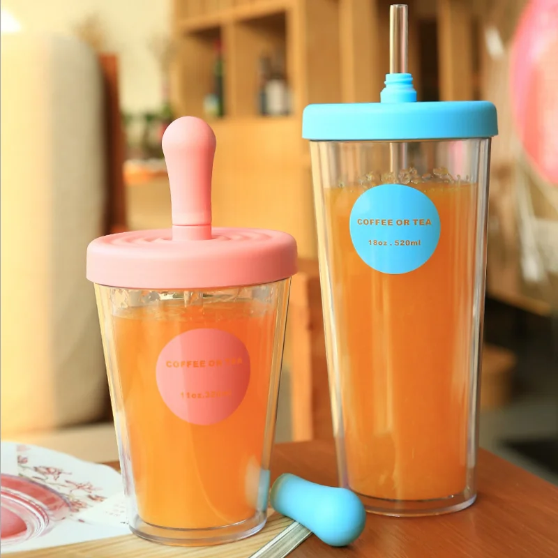 

Double Wall Plastic Cups and Mugs Bpa Free Water Bottle With Straw Kids Feeding Milk Juice Cup Eco-friendly Coffee Mug Tumbler