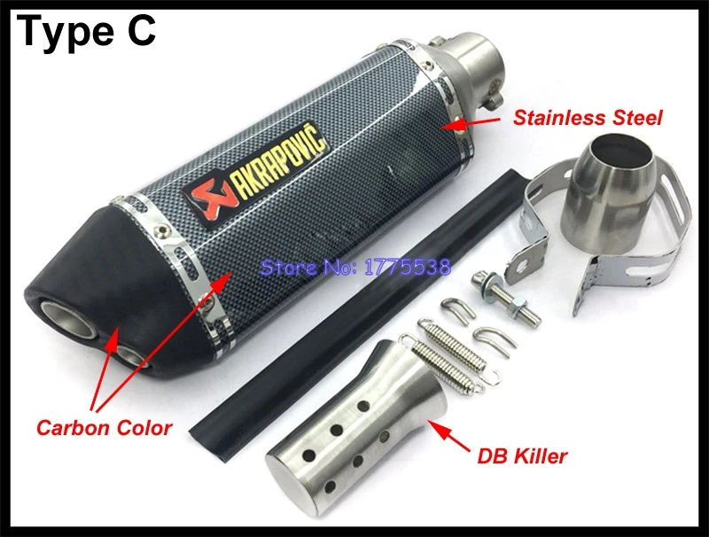 ID: 51mm L: 370mm Universal motocicleta Escape silenciador Escape Scooter Akrapovic Escape mufla doble orificio adecuado para la mayoría de motos
