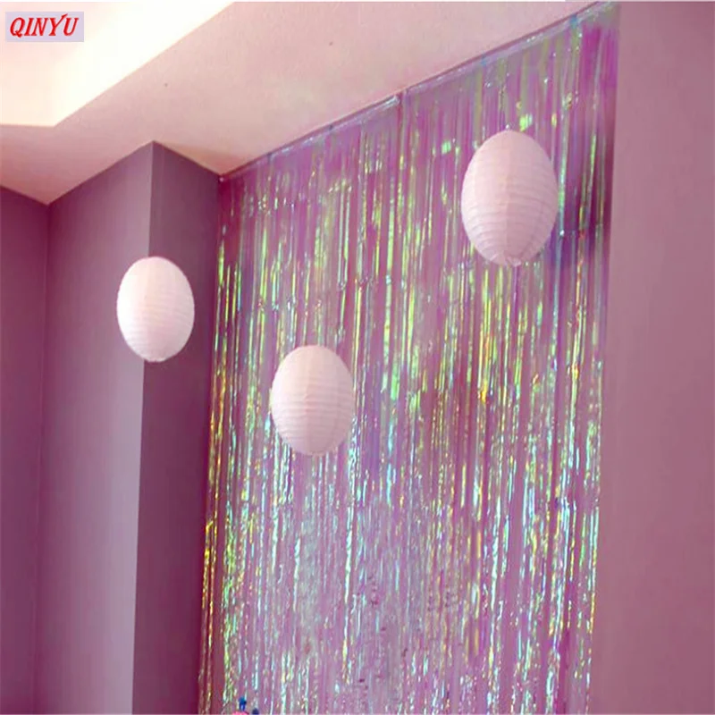 100*200cm Party Supplies Shimmer Metallic Fringe Foil Tinsel Curtain