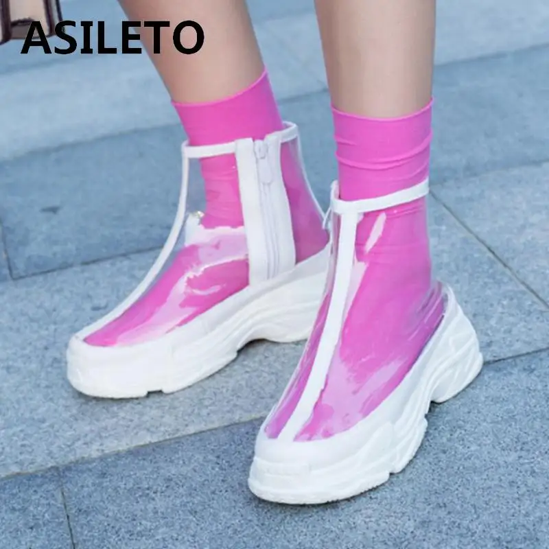 

ASILETO transparent PVC wedges shoes platform women sneakers hiking boots zipper Footwear zapatillas mujer trainers femininos338