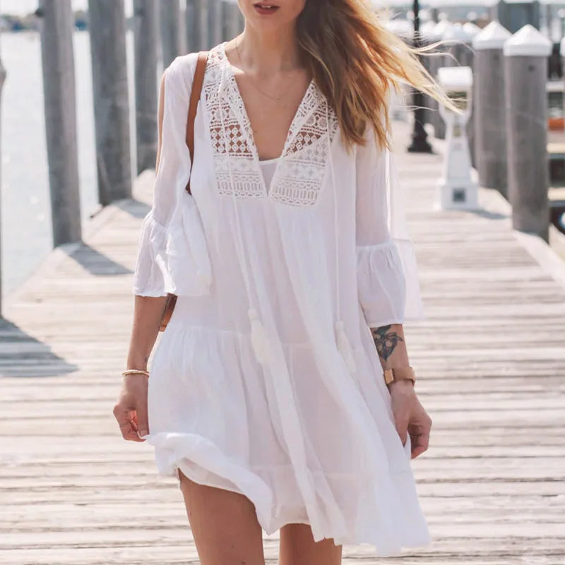 Lace Hollow Crochet Bikini CoverUp Swimsuit Beach Dress Women Summer