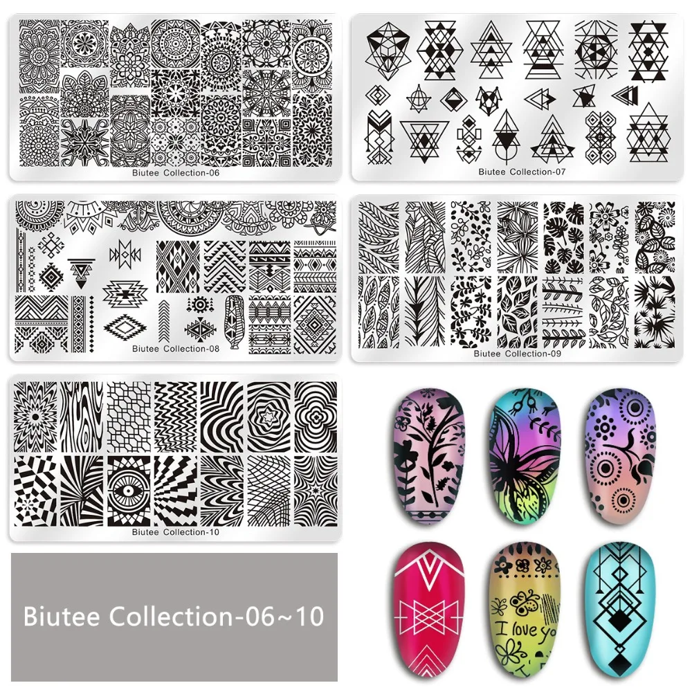 Biutee Nail Stamp Plates set 15 plate +1 Stamper+2 Scraper +1storage bag Desgins Nails Art Stamping Plate Scraper Stamper Set 5