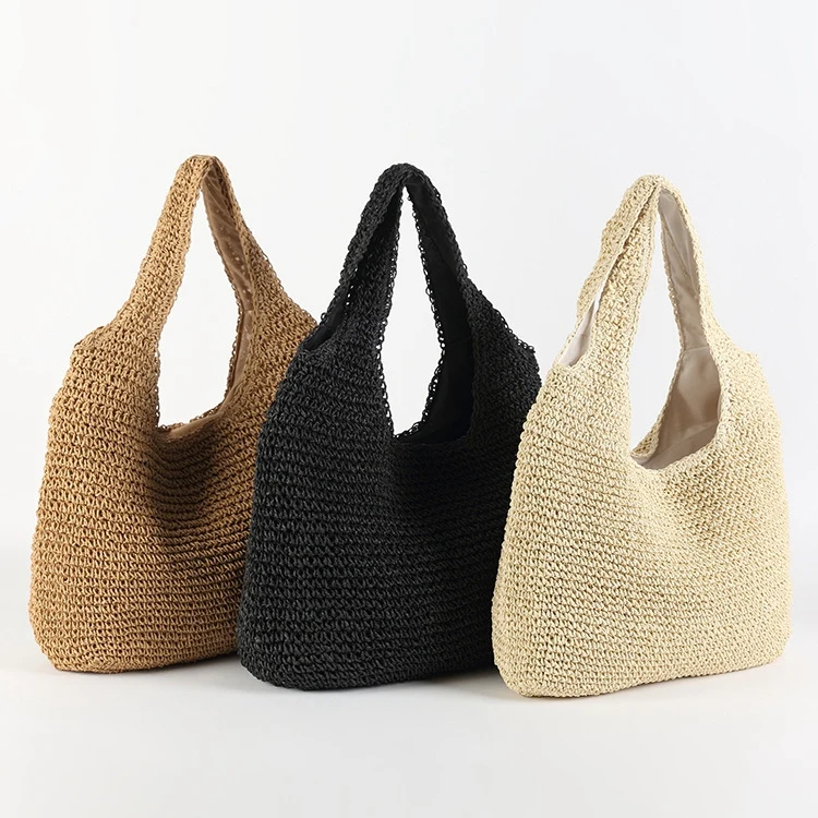 

New Handmade Woven Bag Shoulder Simple Solid Color Wild Straw Bag Korean Version Ins Wind Beach Holiday Style GDB92
