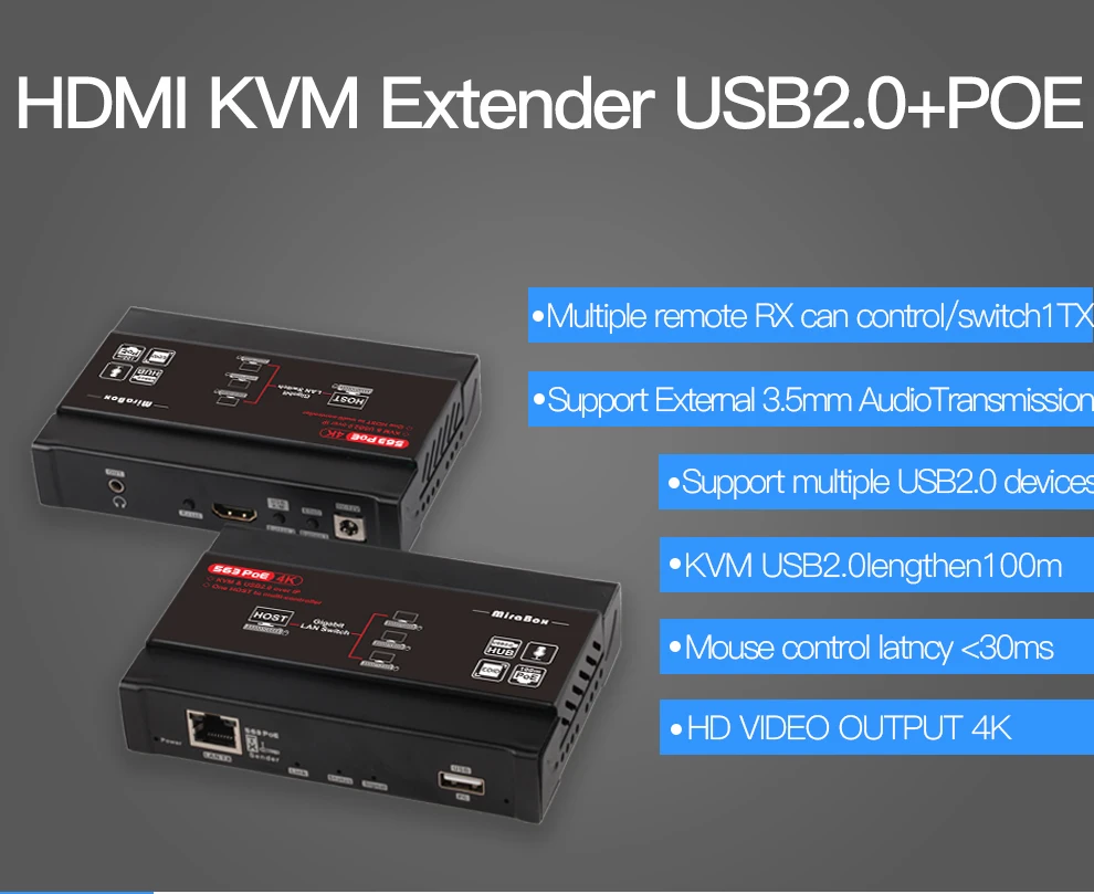 HDMI KVM удлинитель 4 k@ 30 Гц по TCP IP поддержка гигабитный сетевой коммутатор PoE с EDID и 4 портами USB 2.0hub
