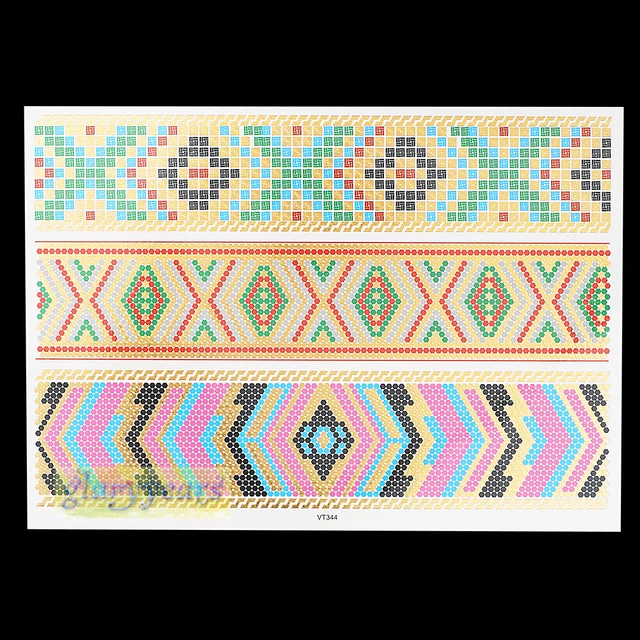 1PC Flash Gold Silver Metallic Waterproof Tattoo Women VT344 Colorful Ethnic Religious Strap Bracelet Temporary Tattoo Sticker 1PC Flash Gold Silver Metallic Waterproof Tattoo Women VT344 Colorful Ethnic Religious Strap Bracelet Temporary Tattoo Sticker