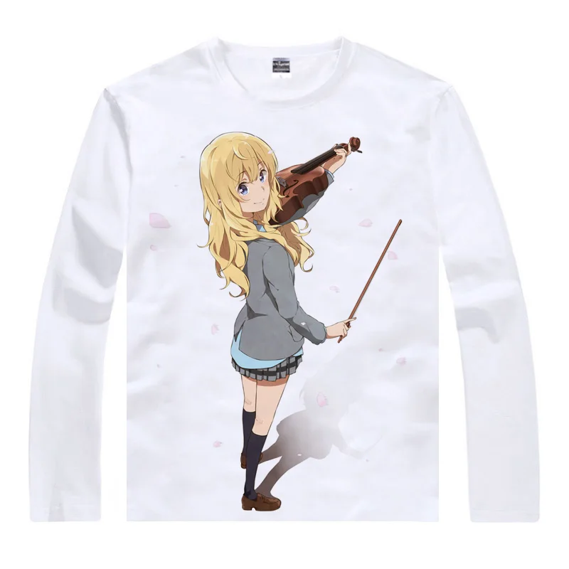 Coolprint аниме рубашка Kimiuso Your Lie в апреле футболки многостильные длинные Kousei Arima Kaori