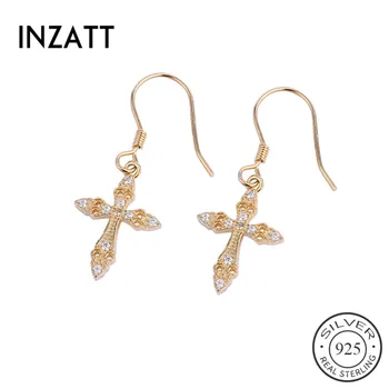 

INZATT Real 925 Sterling Silver Zircon Cross Dangle Drop Earrings For Elegant Women Anniversary Fine Jewelry Exquisite Earrings