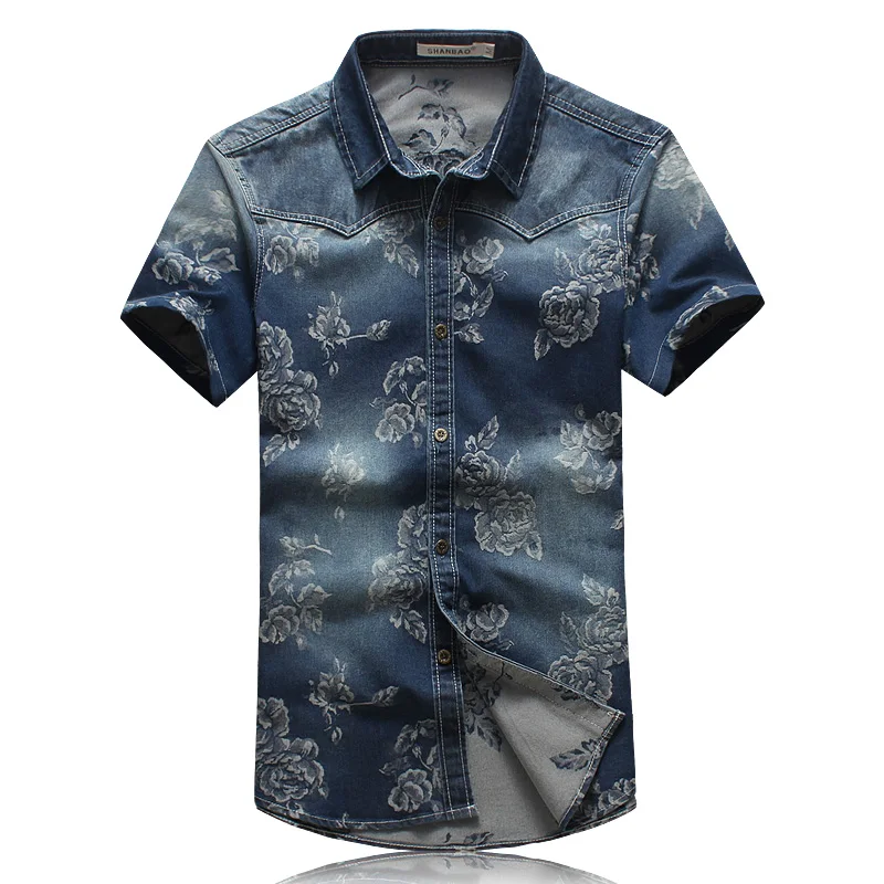 2017 New men short sleeve shirt slim fit man chemise homme jeans shirt 5xl high quality
