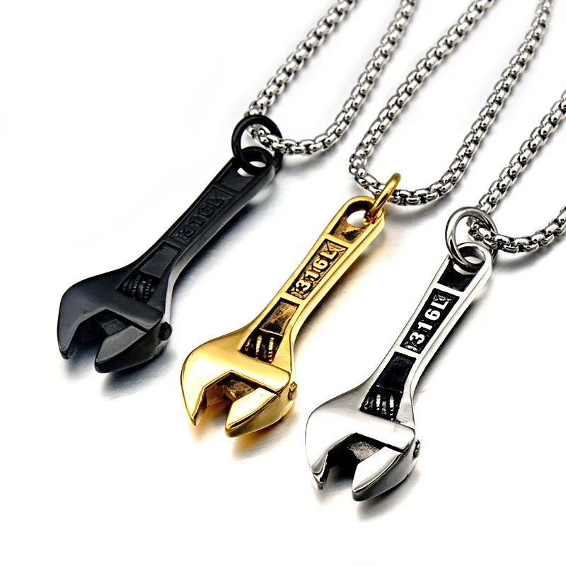 Stainless Titanium Steel Punk Jewelry New Fashion Wrench Men Pendant