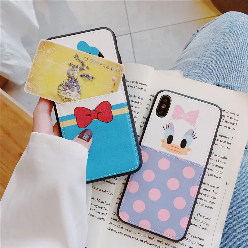 

TPU+Leather Cute Coque for Iphone X Case with Card Slot Cartoon Back Cover Phone Case for Iphone 8/8 Plus 6 6S 7 Plus Xs Max Xr