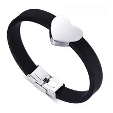 Модные Для мужчин браслет DIY логотип Нержавеющая сталь полированный пустой сердце любовь силиконовые Браслеты для Для женщин подарок ювелирные изделия