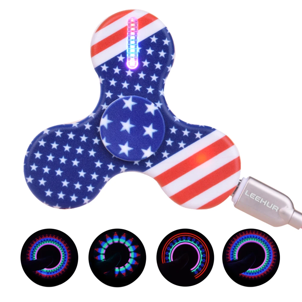 

LED Light Hand Spinner Tri Fidget Flash USB EDC Finger Spinner For Autism and ADHD Relief Focus Anxiety Stress relax Gift Toys