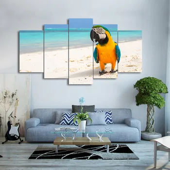 

Wall Art Modular Poster Frame HD Printed Beach 5 Piece/Pcs Colorful Bird Painting Modern Canvas Living Room Pictures Home Decor