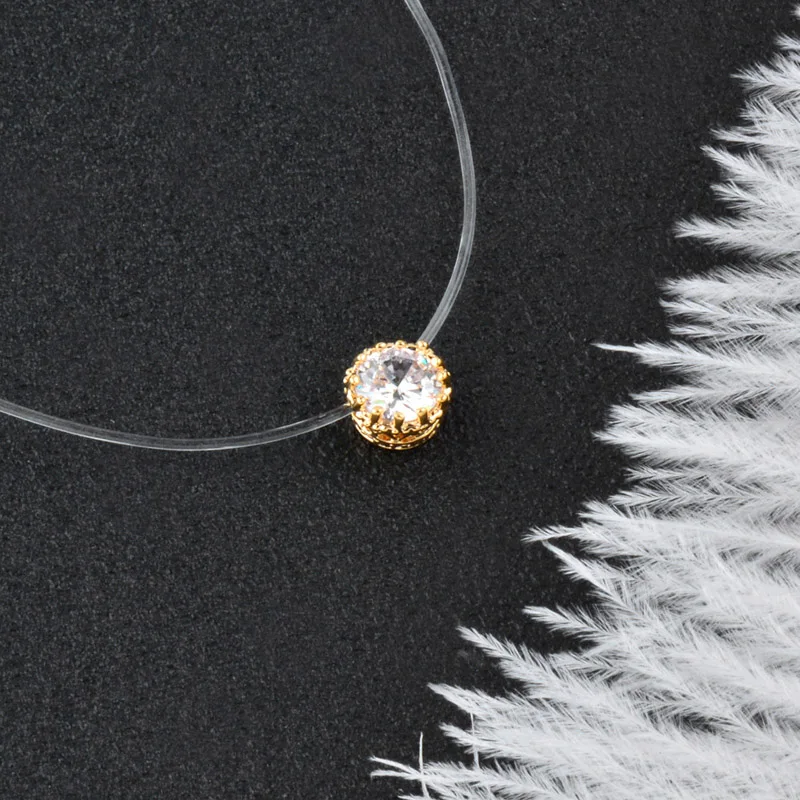 SINLEERY сверкающий Циркон круглое сердце Corss подвеска прозрачная леска колье ожерелье невидимая цепь XL067 SSH