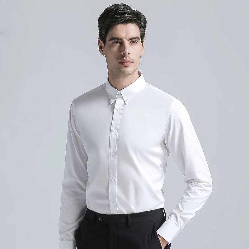 High Quality Men's Shirts Formal Buckle collar Cotton Blend Shirts ...