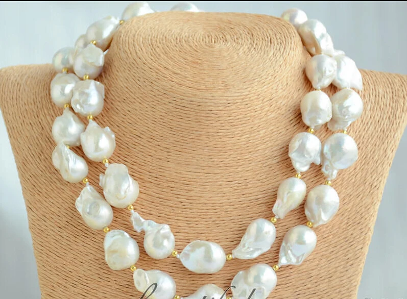 

fast 20mm WHITE BAROQUE KESHI REBORN PEARL NECKLACE 35inch (Z6584) AAA