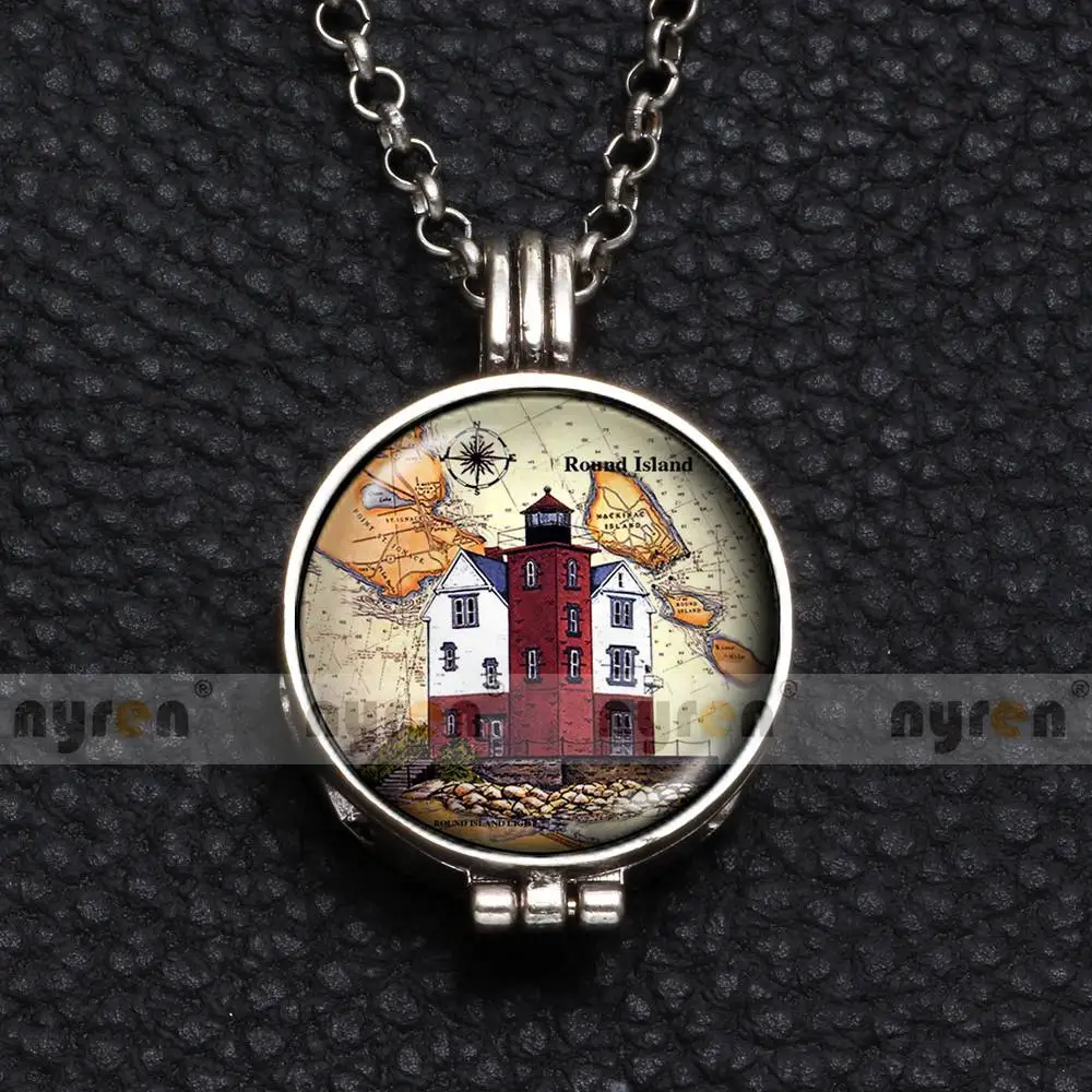 Perfume Aroma Pendant Necklace With Foam 25mm Glass Charms Lighthouse Multi Pattern For Man Women& Girl DZ1750 - Окраска металла: DZ1750q