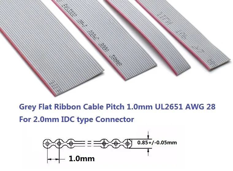 5 метров 1,0 мм UL2651 серый Гибкий плоский кабель на возраст 6, 8, 9, 10, 12, 14, 16, 20, 24, 26-30 40 50 60 64 Pin 28 AWG лента IDC соединитель 2,0 мм