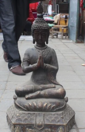 

dr034 23" Tibet Buddhism Temple Fane Bronze Thailand Ayutthaya Maitreya Buddha Statue